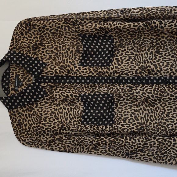 INC International Concepts Brown and Black Button Up Blouse. Size Large - Picture 2 of 10